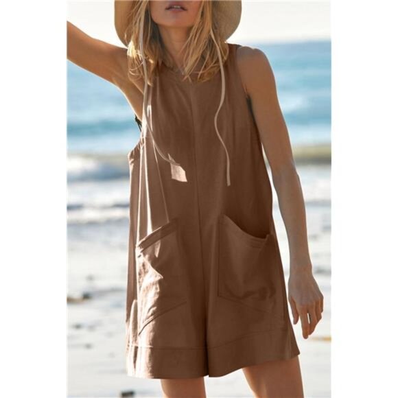 Lovelet Round Neck Sleeveless Romper with Pockets - Picture 15 of 16